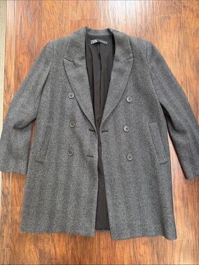 Zara Double-Breasted Herringbone coat - Black & White